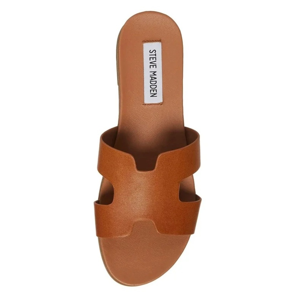 Steve Madden Genuine Leather Cognac Brown Double-Strap Slide Sandal